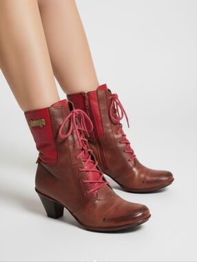 Maciejka S9/10 Leather Lace-up Heeled Boots Victorian Red